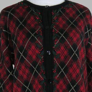 Talbots Women's Plaid Long-Sleeve Button-Up Holiday Sweater Size M (C2037)